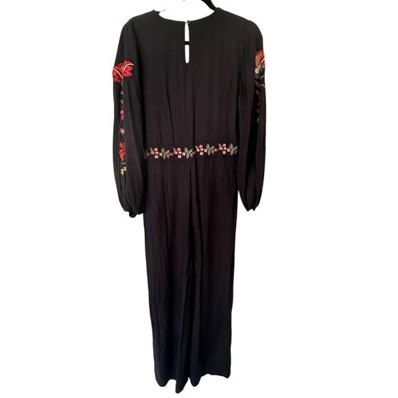 Farm Rio for Anthropologie Black Embroidered Maxi Dress Size S Boho Floral - Picture 3 of 7